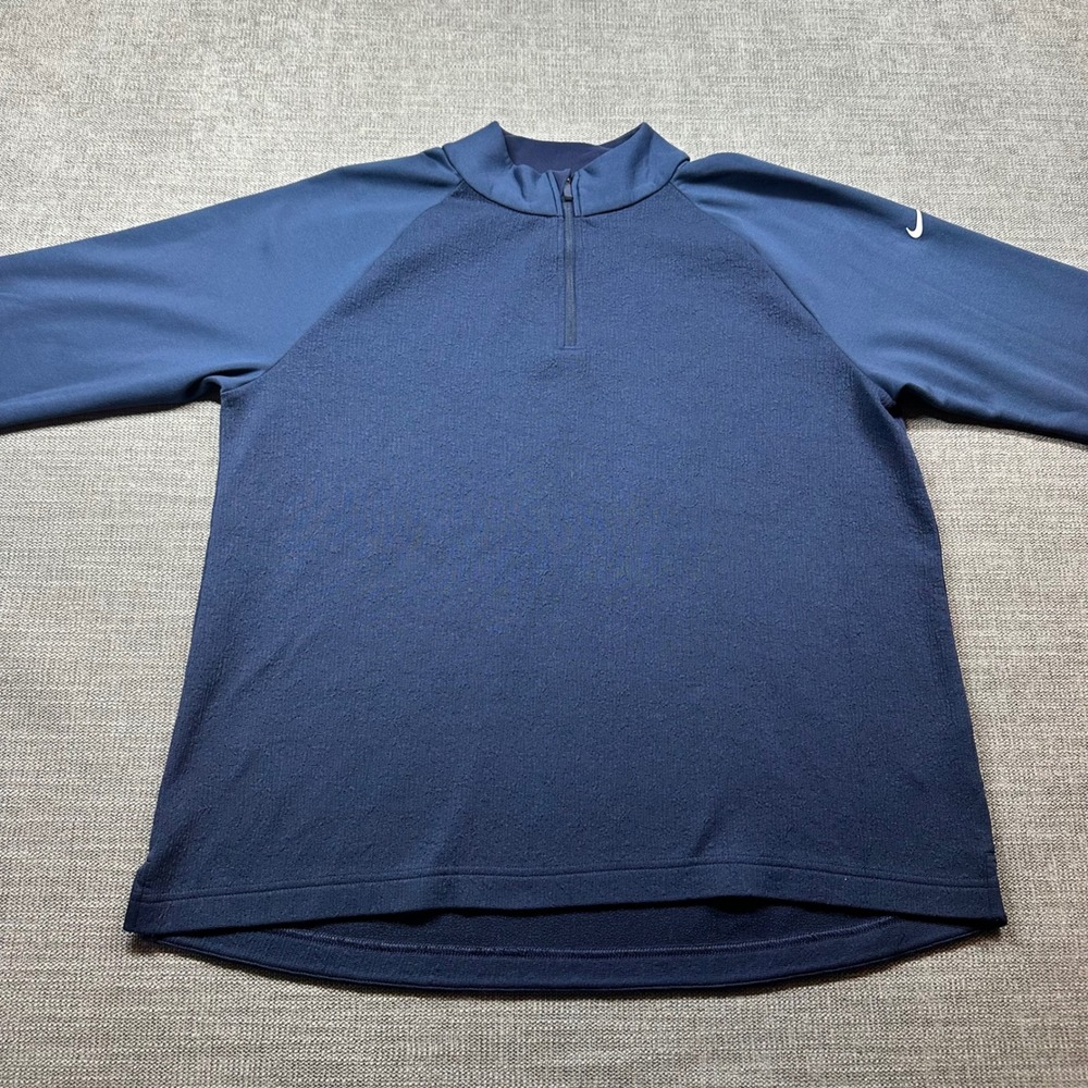 Nike Pullover Mens Large Navy Blue Dri-FIT Waffle Knit Quarter Zip Top
